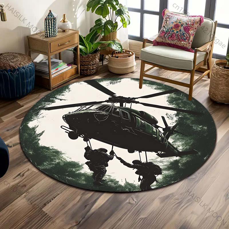 Mehrere Größen Hubschrauber Militäroperation Baldachin Druck Runder Teppich Wohnzimmer Schlafzimmer Tisch Stuhl Sofa Dekorteppich