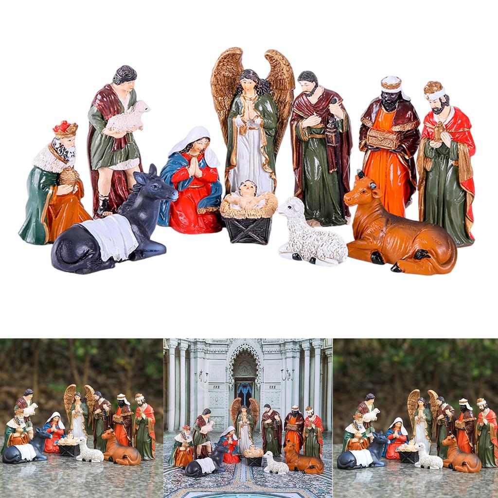 10cm Nativity Scene Holy Family Figurines Statue Set for Christmas Indoor Tabletop Decoration and Religious Gift Giving
