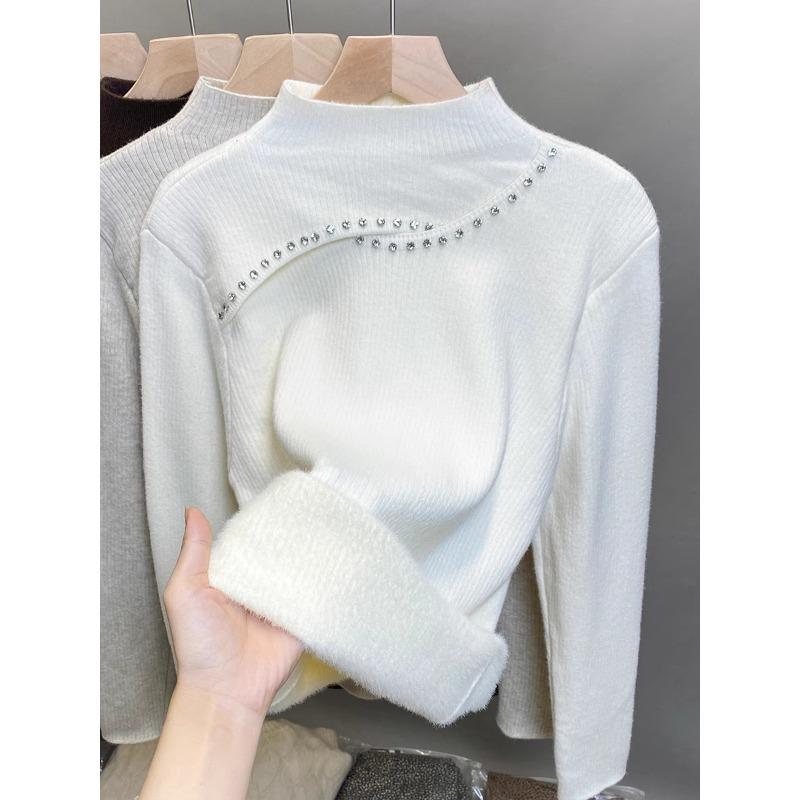 Autumn and winter black semi-turtleneck bottoming shirt women's new slim-fitting versatile long-sleeved knitted sweater top trendy
