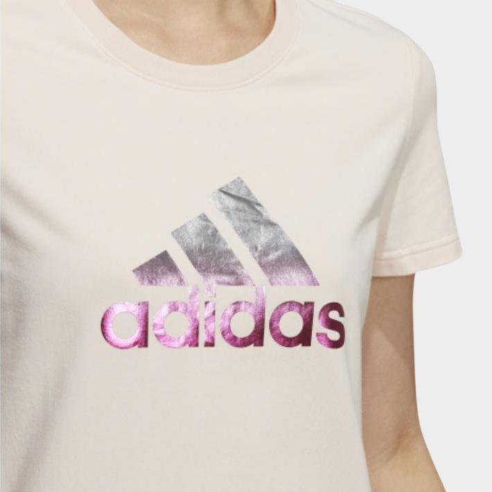 Adidas Foil Print Casual Sports Round Neck Short Sleeve T-Shirt Women Tops Pink GP0684