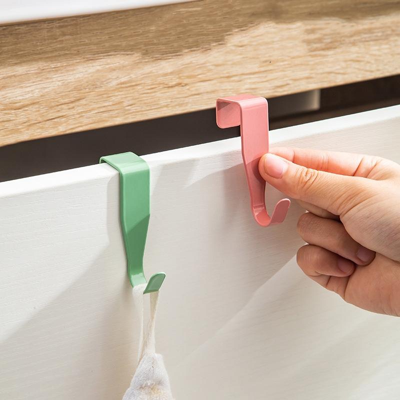 Cabinet Closet Door Hook Punch Free Cabinet Storage Rack Bathroom Organizer Metal Coat Hat Hanger Hook Kitchen Hanging Rack