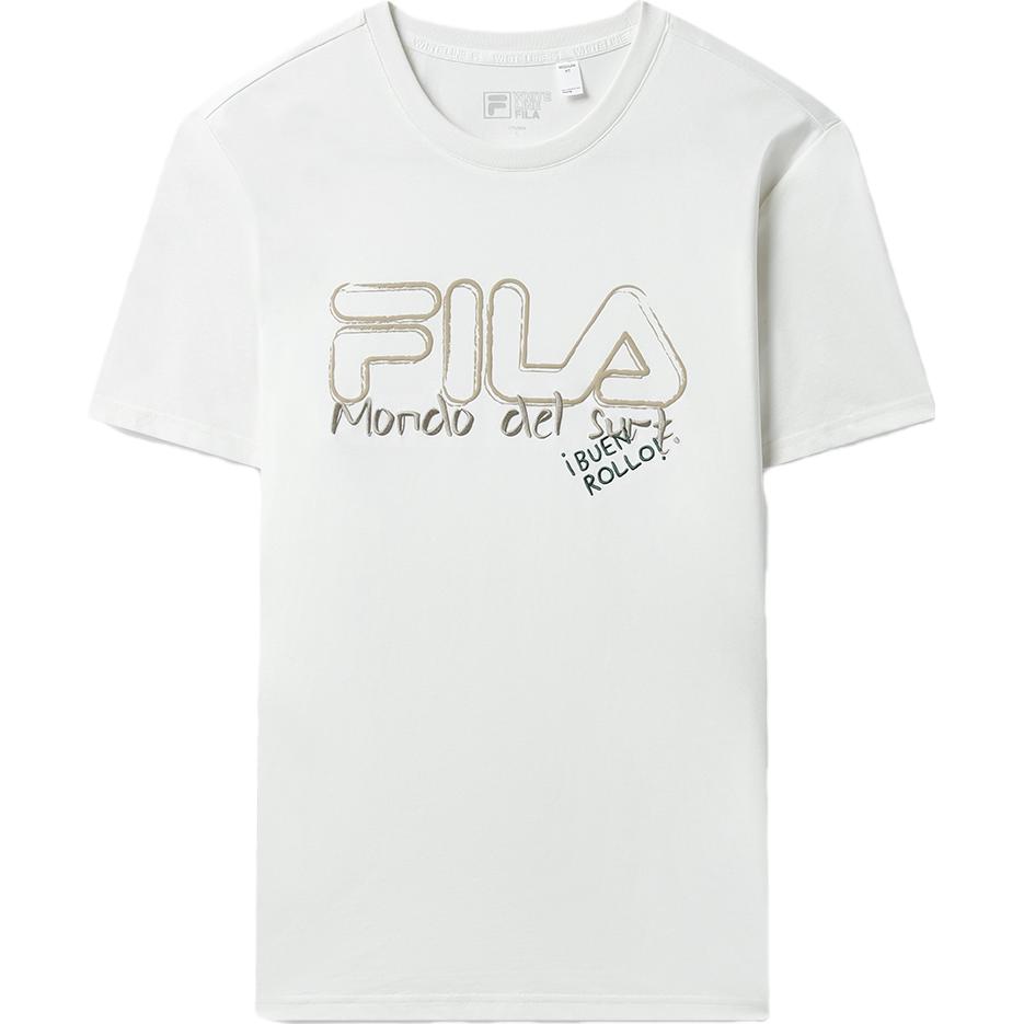 Fila Cartoon Logo Round Neck Short Sleeve T-Shirt Men Tops Cloud-Mushroom-White F11M329113FWT