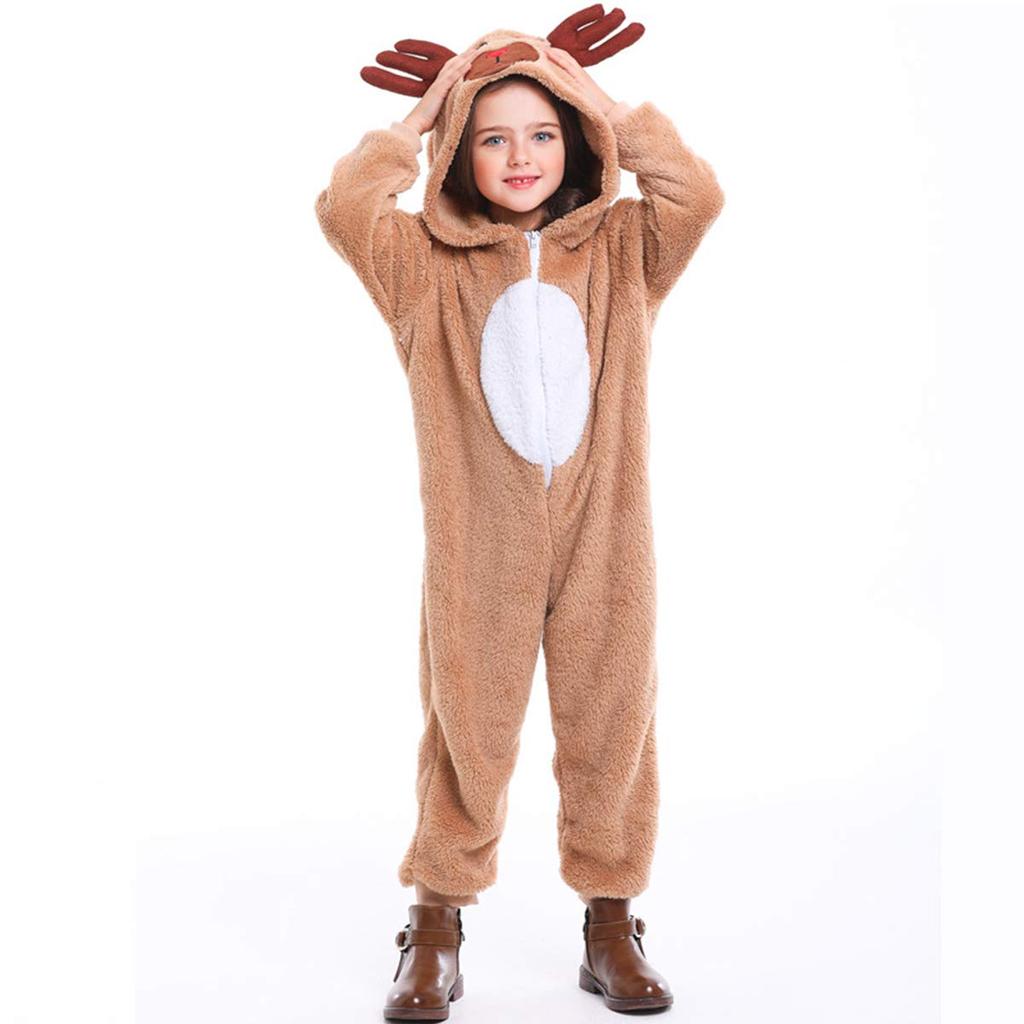 Christmas Cosplay Santa Claus Reindeer Boa Winter 2 XL Brown Costume, Outfit, Kigurumi, Costume, Fluffy, Wear, Unisex, Kids, Hooded, Types, S, M, L,
