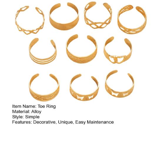 Adjustable Toe Ring Set Vintage Heart & Leaf Design Beach Vacation Foot