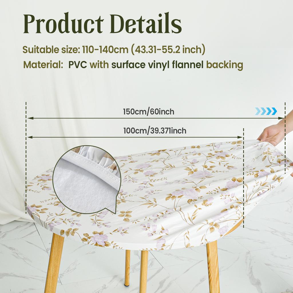 Elastic Round Table Cover Fitted Vinyl Waterproof Tablecloth Reusable Flower Dining Table Cloth For Home Table Protector Decor