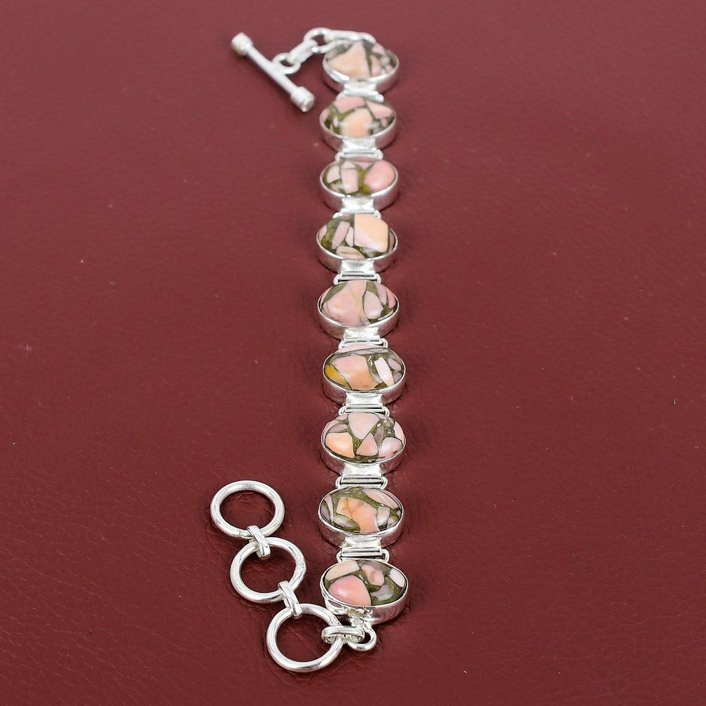 Copper Pink Opal Bracelet Designer Gemstone Jewelry 925 Sterling Silver Bracelet Handmade Bracelet Adjustable Chain Bracelet Gift For Mother