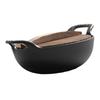 Cast Iron Wok Uncoated Anti Stick Dual Handle Stir Fry Pan with Wood Lid for Induction Cooktop