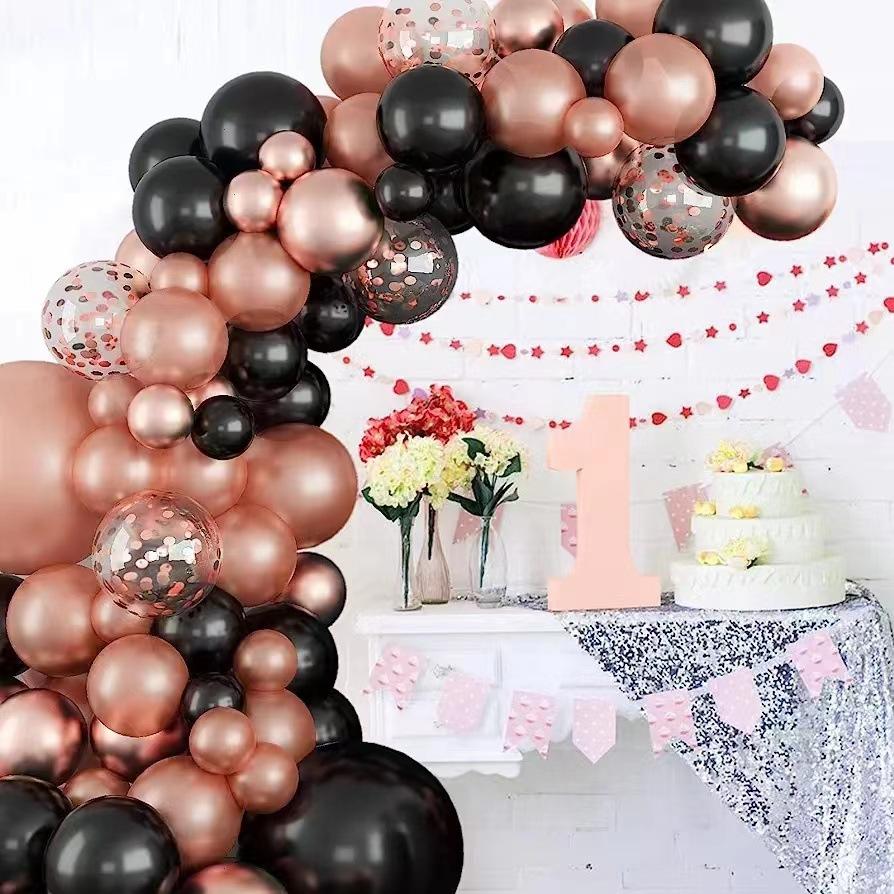 Black Rose Gold Balloon Arch Party Balloon Wreath Kit Birthday Wedding Scene Decoration