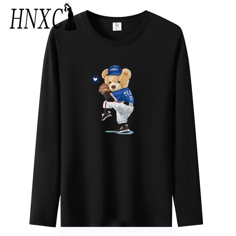 

Хлопковая футболка с длинным рукавом HNXC Мужская модная свободная сочувственная футболка XXXXXL чёрный