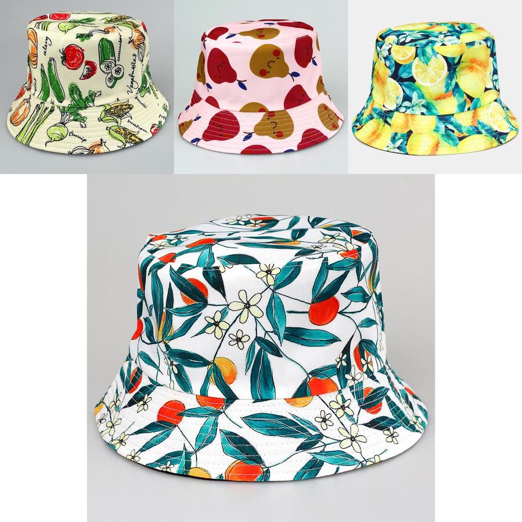 Tropical Fruits Reversible Fisherman Hat In Polyester For Summer Outdoor Sun Protection Characters Included)