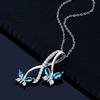 Blue Marquise Butterfly Pendant Necklace with Sparkling Accent Stones and Twisted Curve Design Elegant Jewelry for Women