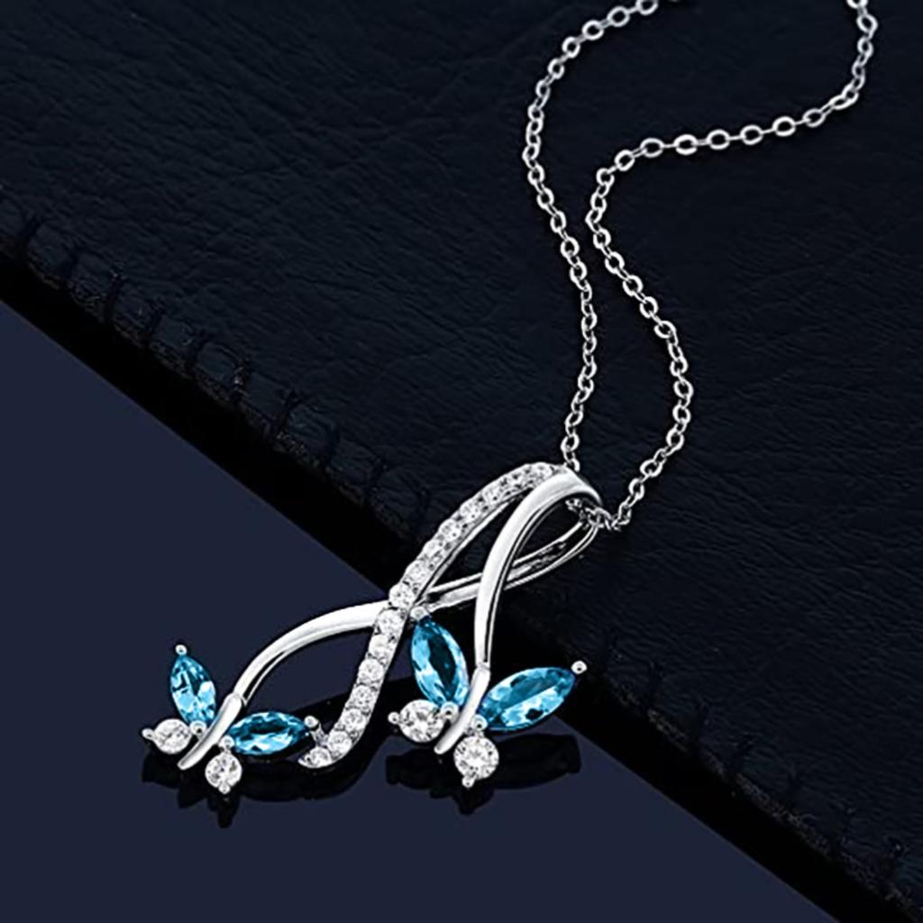 Blue Marquise Butterfly Pendant Necklace with Sparkling Accent Stones and Twisted Curve Design Elegant Jewelry for Women
