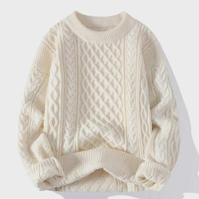 Pull torsadé décontracté pour homme - Automne/Hiver Couleur unie Col rond
