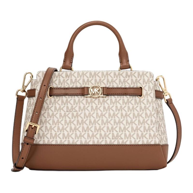 MICHAEL KORS Logo Hardware Signature Coated Canvas Faux Leather Handbag Small Women s Vanilla золотой