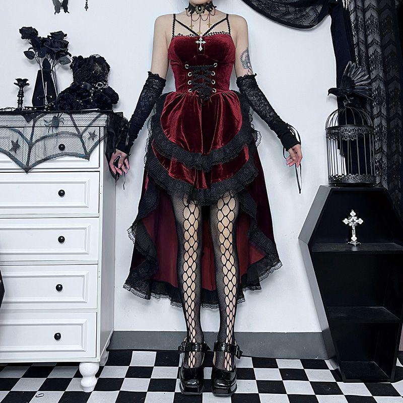 Dark Gothic Floor-Length Lace-Up Punk Skirt - Halloween Irregular Style