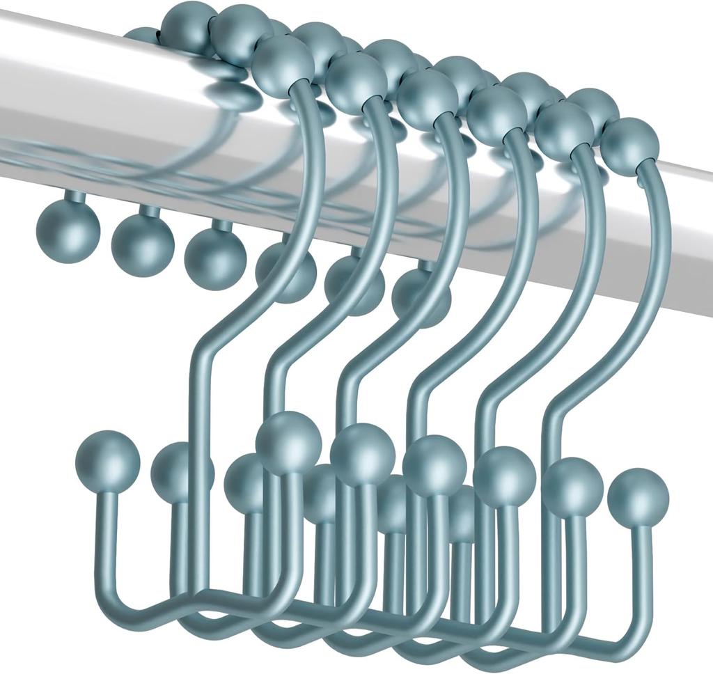 Shower Curtain Hooks Rings, Rust Resistant Metal Double Glide Shower Hooks Rings for Bathroom Shower Rods Curtains, Set of 12 Hooks