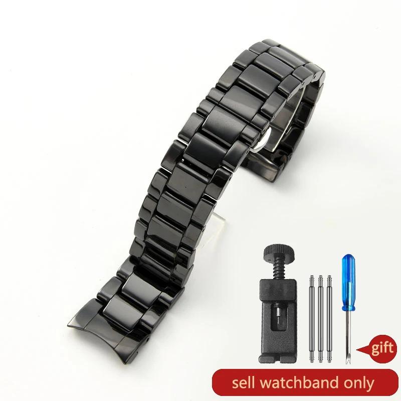 

Для Armani Изогнутый Интерфейс Глянцевые Керамические Ремешки для Часов Ar1451//1400//1421/1440 Прочный Деловой Удобный Черный Ремешок для Часов