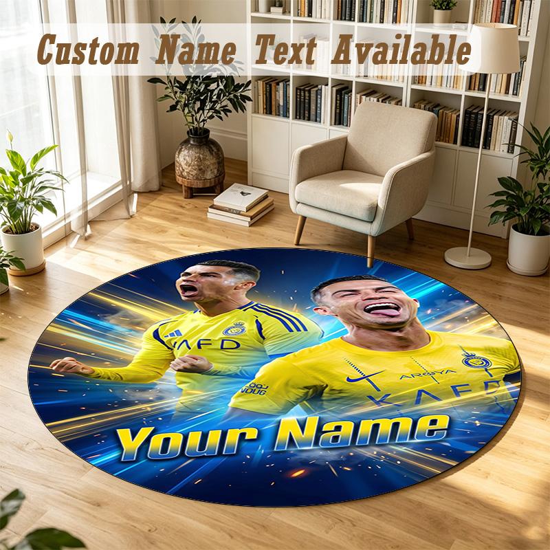 Round Rug Custom NameCristiano Ronaldo Pattern Non Slip Carpet Home Floor Decor