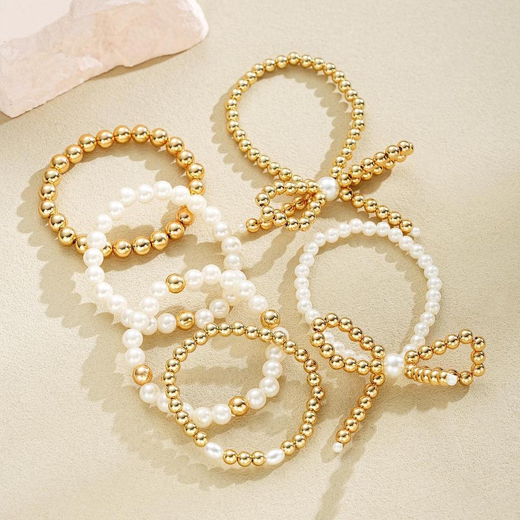 IF ME Fashion Bowknot Beaded Bracelets Set for Women Simple Elegant Gold Color Bracelets Set Summer Beach Party Ideal Jewelry