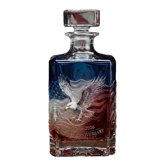 Proud Anniversary Decanter with Round Glass Engraved Historical Pattern Commemorative Wine Bottle Collectible Gift for History Buffs