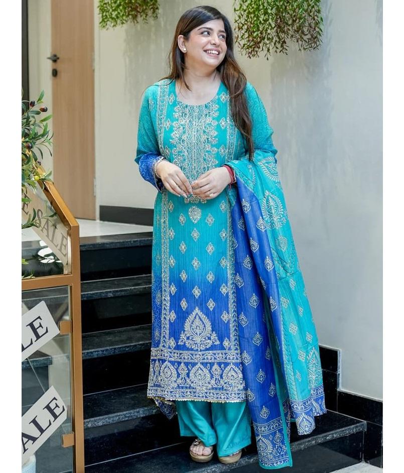 Wunderschönes Designer Chinon Kurti Set Damen Bollywood Partykleidung Kurta Hose Dupatta Set Salwar Kameez