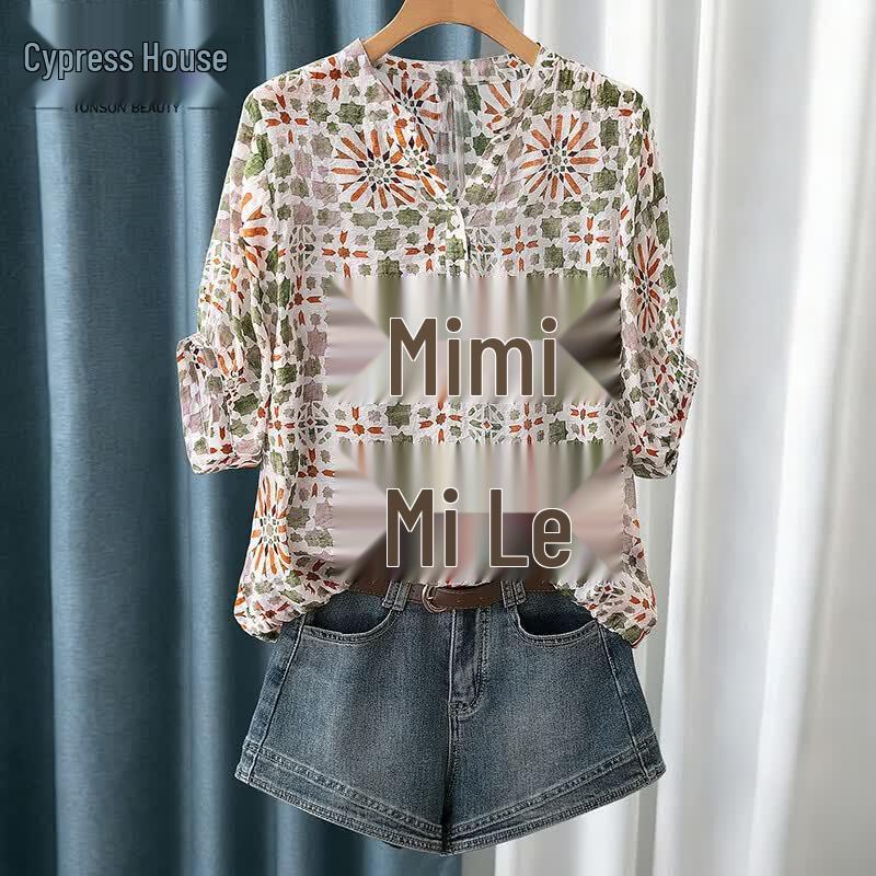Women s Floral Print V-Neck Loose Short Sleeve Blouse XL