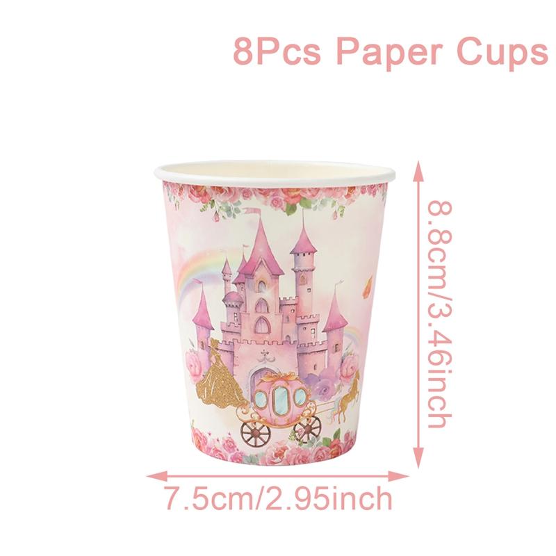 Princess Castle Cartoon Disposable Tableware Birthday Party Decorations for Home Paper Cups Plates Baby Shower Party Supplies