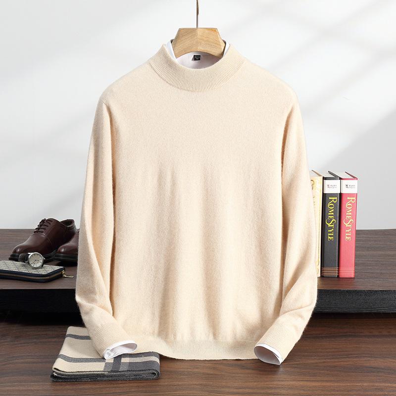 Men's Cashmere Half-High Neck Pullover - Autumn/Winter Versatile Loose Knit Sweater for Mid-Aged and Young