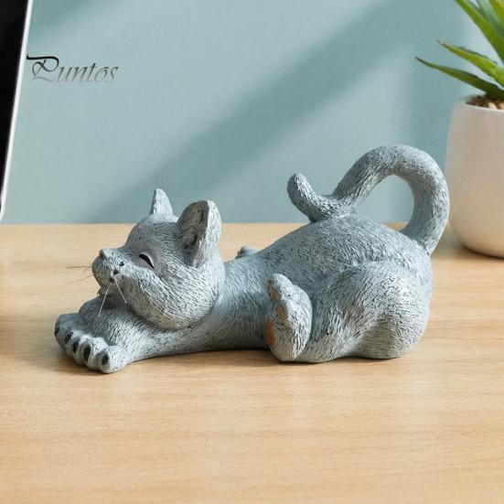 Decorative Resin Figurine for Coffee Shop Stretching Kitten Figurine, Cat Statue, Cute Animal Ornament, Sculpture Office Compact Desktop Decoration