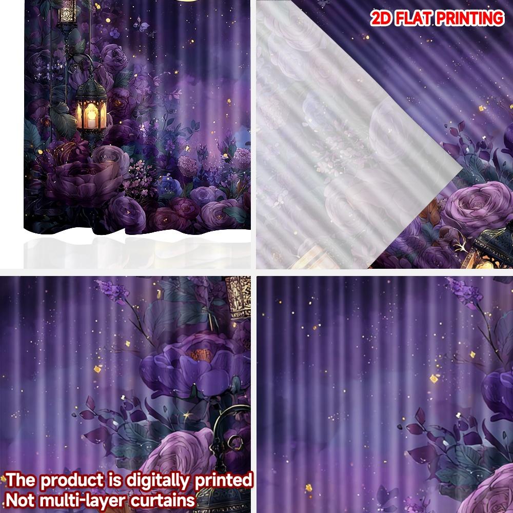 Flat Printing Happy Valentine Day Party Curtain Purple Rose Moon Digital Printed Polyester Drapes Birthday Curtains Set Of 2 Made