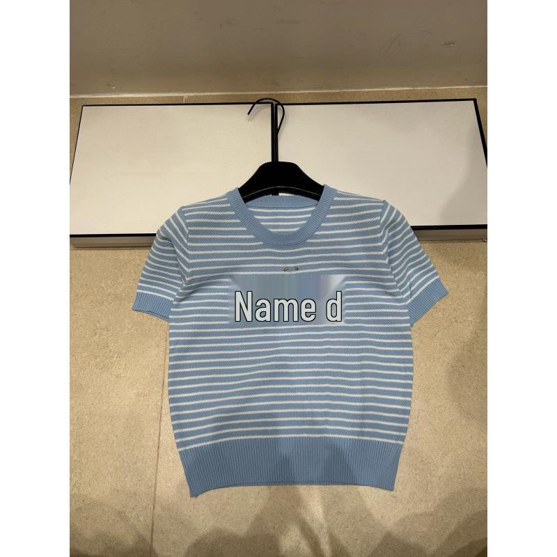 2026 Women's Summer Signature Stripe Knit Top – Casual, Versatile, Age-Reducing, Round Neck, Short Sleeve