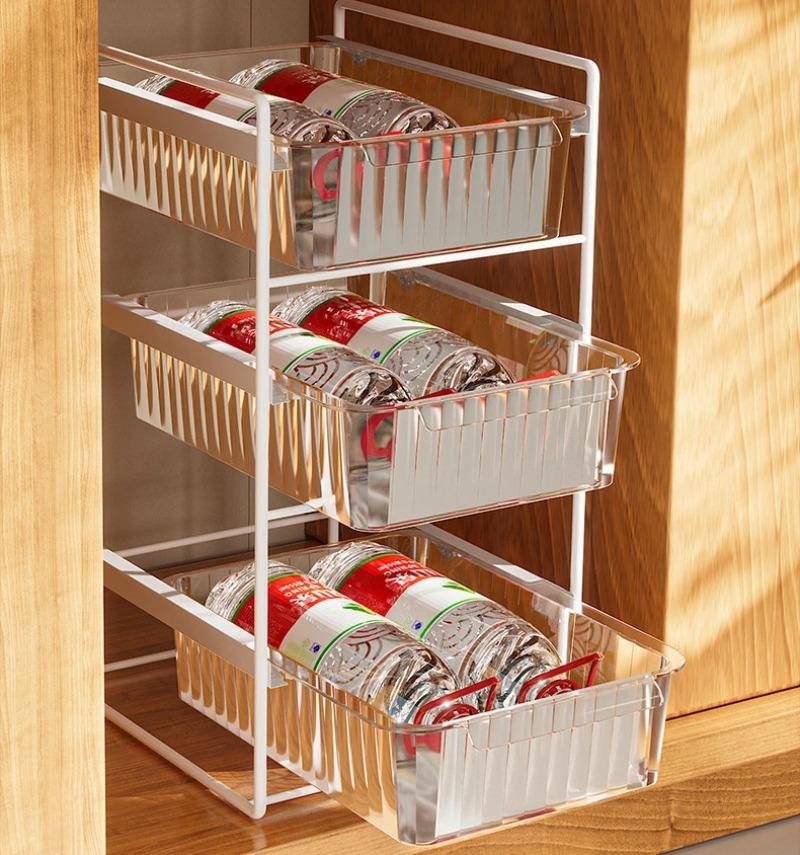 2025 Year Kitchen Rack Under Sink Storage Rack Floor-to-ceiling Tiered Cabinet Countertop Seasoning Drawer New