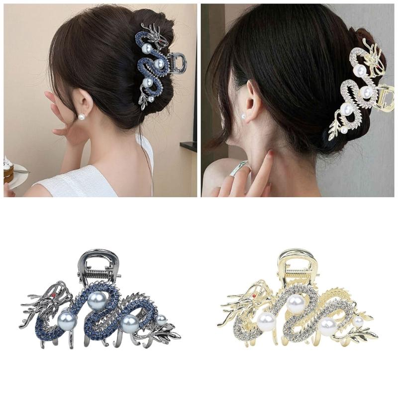 Cool Girls Hair Claw Festive Hairpin New Year Ornaments Headdress Accessories 2024 Dragon Studded Diamante Headdress