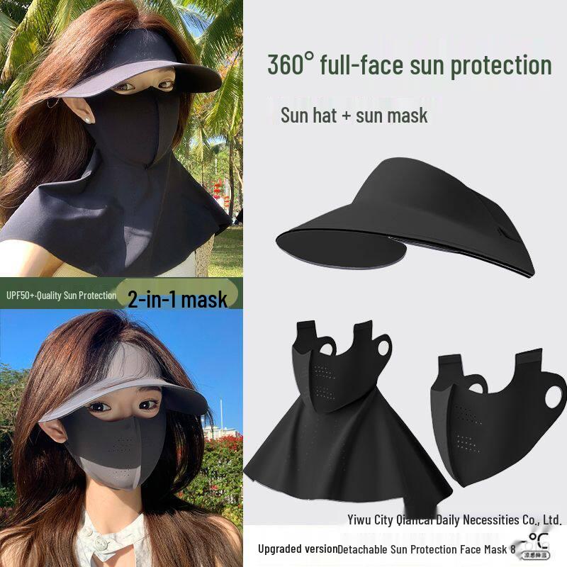 Women's Summer UV Protection Facekini Set: Full Face Mask, Sun Hat, and Neck Guard