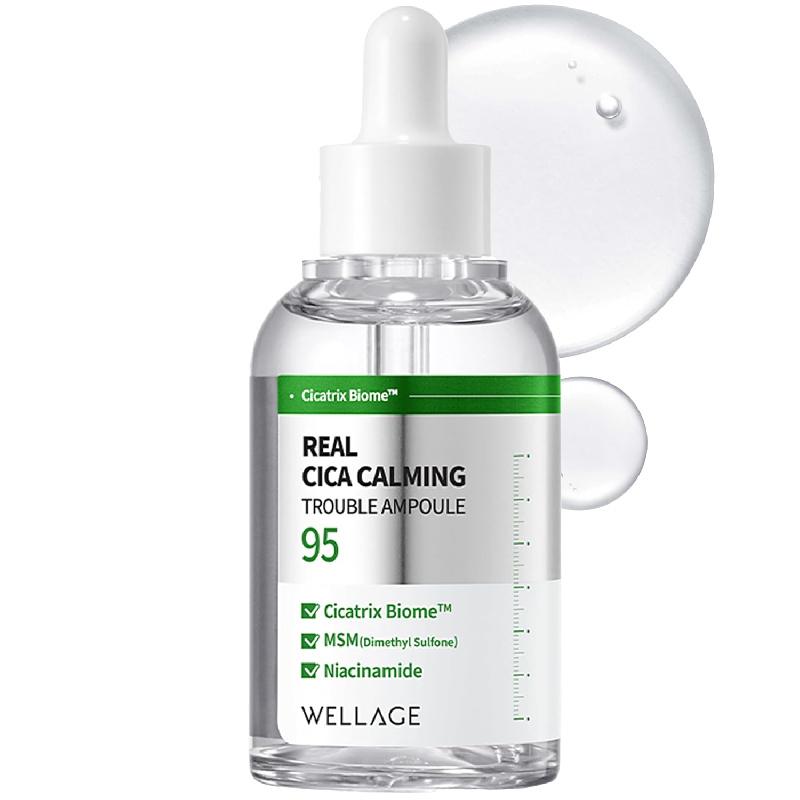 WELLAGE Real Cica Calming Trouble Ampoule 50ml - Korean Skincare Soothing Serum, Madecassoside Centella Asiatica Panthenol Niacinamide, Relief