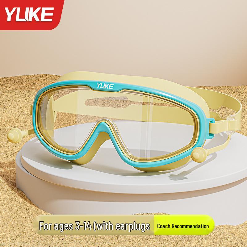 

Детские очки для плавания с большой оправой и защитой от запотевания и набор шапочек - Водонепроницаемые для мальчиков и девочек для дайвинга