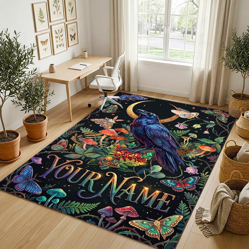 Forest Creatures Theme Soft Crystal Velvet Rug Custom Name & Text Print Non Slip Floor Rug for Bedroom Living Room
