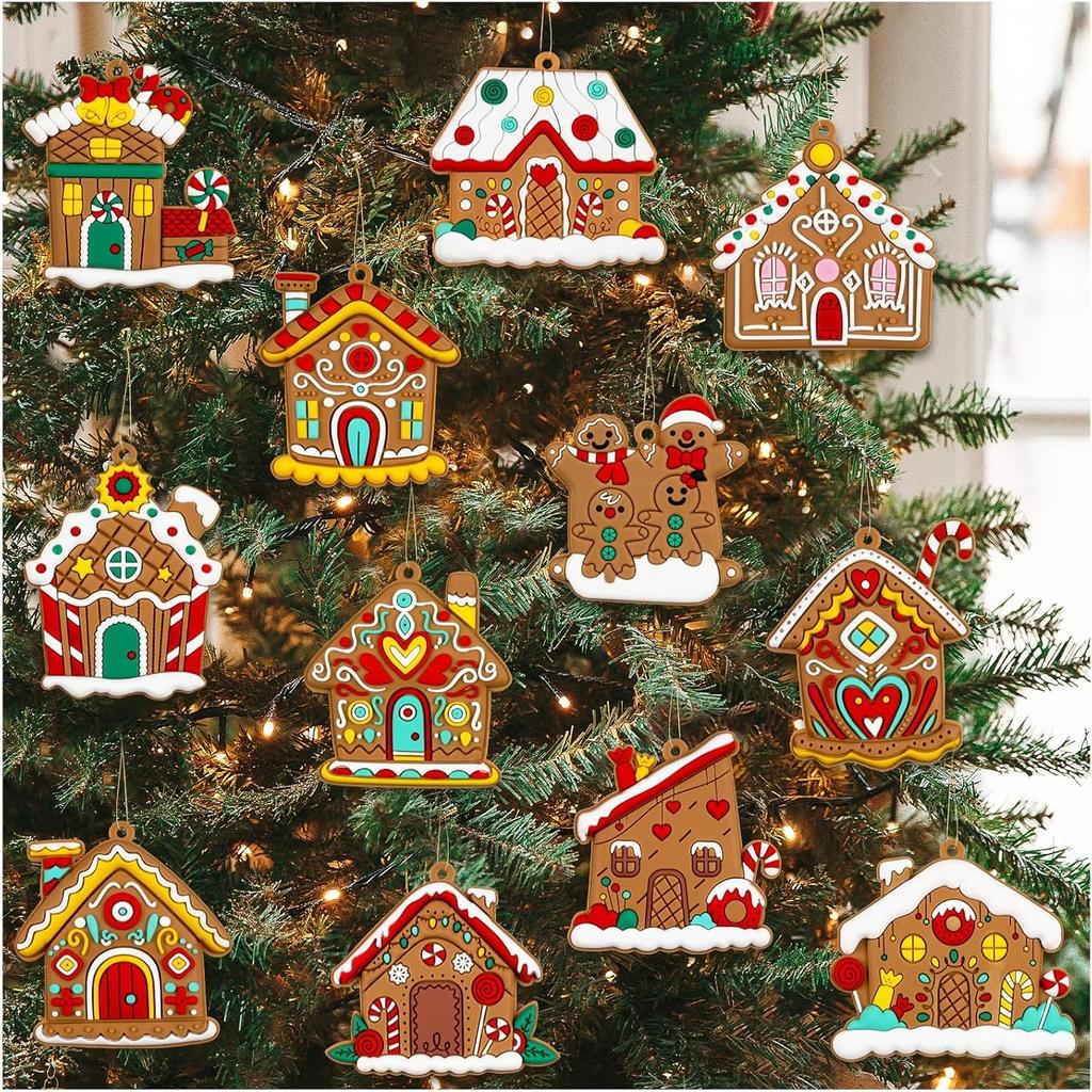 12pcs Gingerbread Man Ornaments for Christmas Tree, Assorted Plastic Gingerbread Figurines Ornaments, Christmas Tree Hanging Decorations, 3 Inch Tall