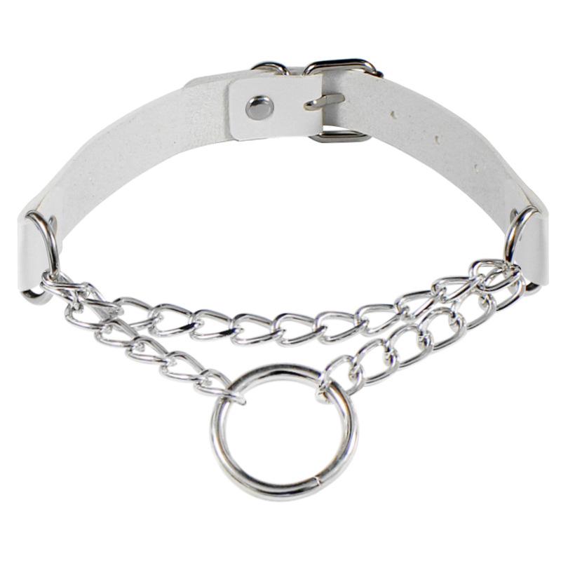 European & American Punk Style PU Leather O-Ring Collar Necklace with Chain