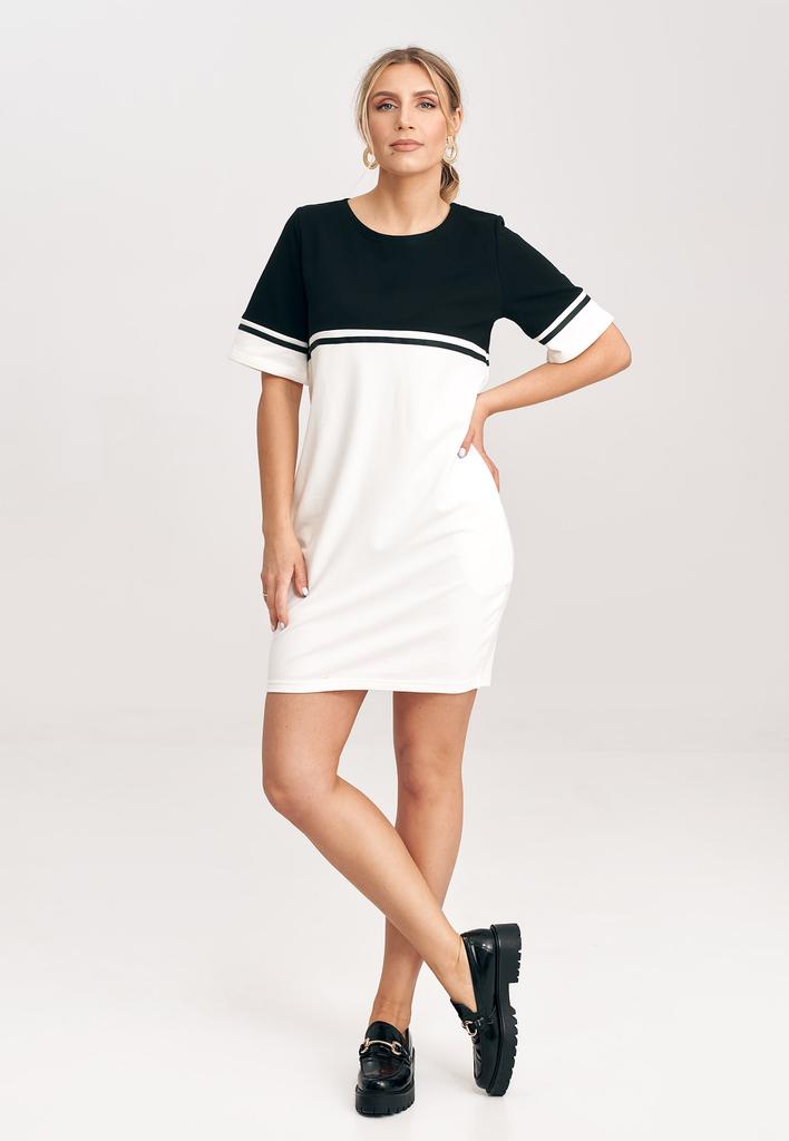 Cotton Sweatshirt Dress In Ecru Black M1028 Size S