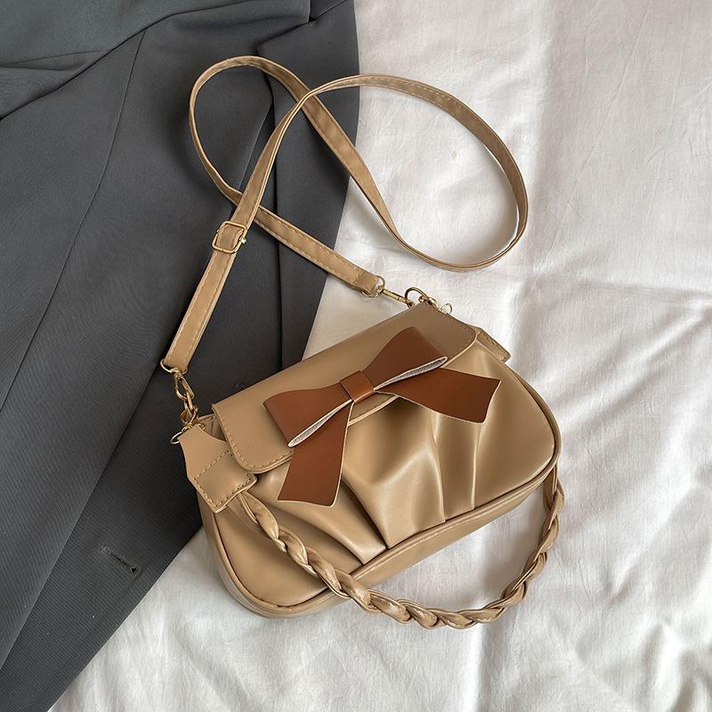 

Повсякденна сумка-мессенджер Корейська версія контрастного кольору з бантом плісирована невелика квадратна сумка 2024 нова маленька свіжа жіноча сумка через плече в іноземному стилі хакі