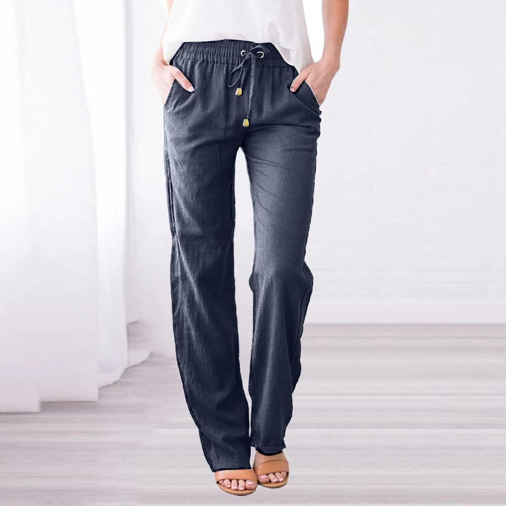 Casual Womens Cotton Linen Drawstring Wide Leg Pants For Summer Comfort