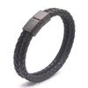 Stainless Steel Bangle Black Real Leather Thick Rope Man Simple WristBand Jewelry Luxury Men Original Genuine Leather Bracelet
