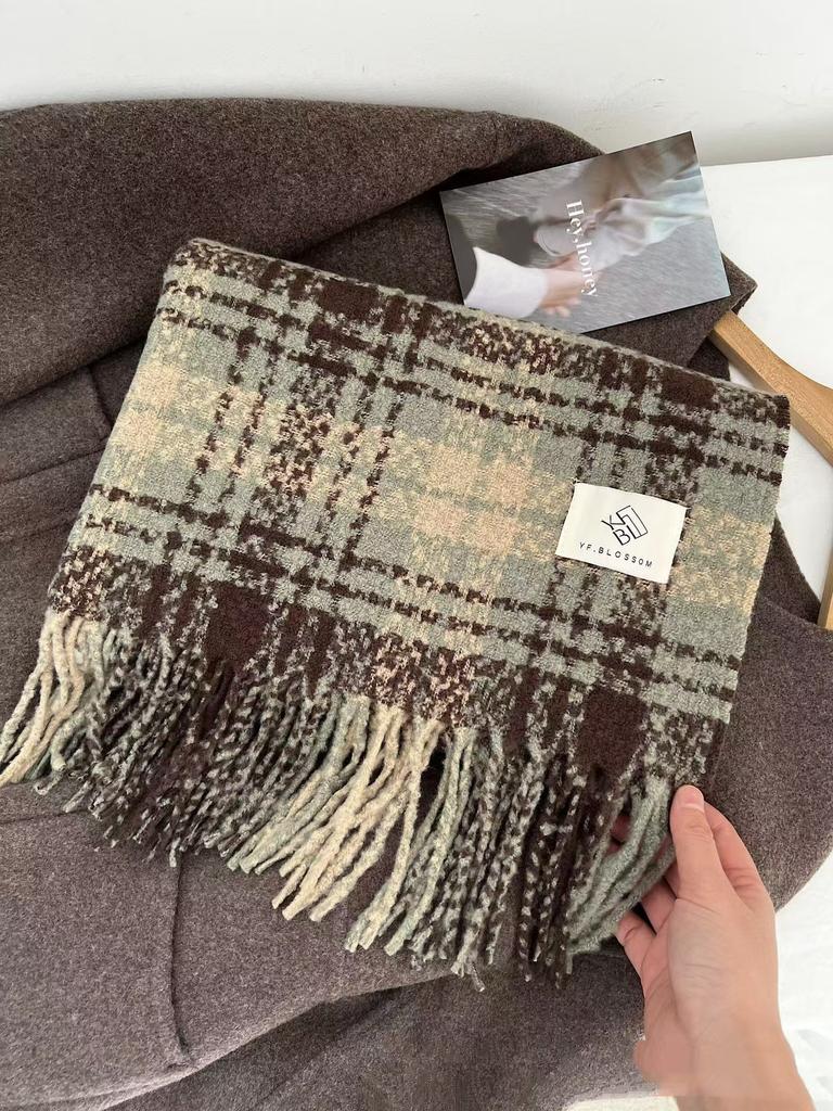 Christmas Plaid Women Winter Scarf Warm Thick Cashmere Shawl Outdoor Fashion Luxury Tassels Pashmina Lady Wrap Windproof Scarves