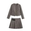Spring 2025 European & American Women's Fashion Suit: Blazer & Houndstooth Pleated Skirt Set