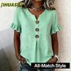Women's Fashion Casual Solid Color Print Short Sleeve V Neck Blouses & Shirts