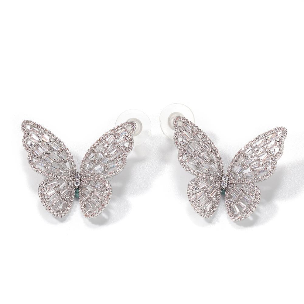 Exaggerated Butterfly Studs Everyday Joker Inlaid Zircon European and American Punk Fashion Earrings Special-Interest Design Multi-Color Earrings
