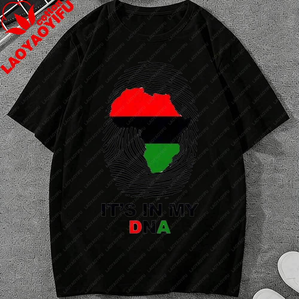 Juneteenth Its in My DNA Graphic TShirt African Map Fingerprint Black Pride Cotton Tops for Unisex Women Juneteenth Gift Apparel S