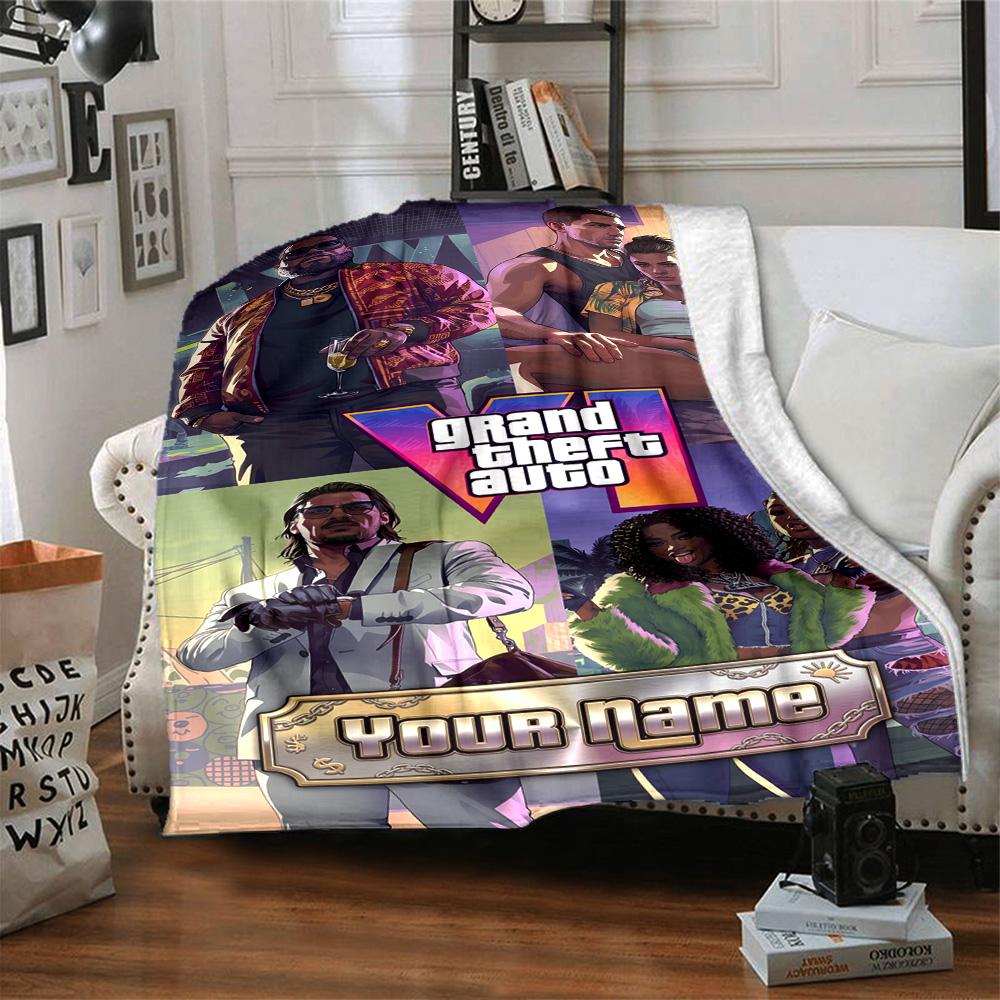 Grand Theft Auto Customize Text Blanket Multi-purpose Customizable Blanket Soft Warm Cozy Great for Bed Office Chair Seaside Living Room