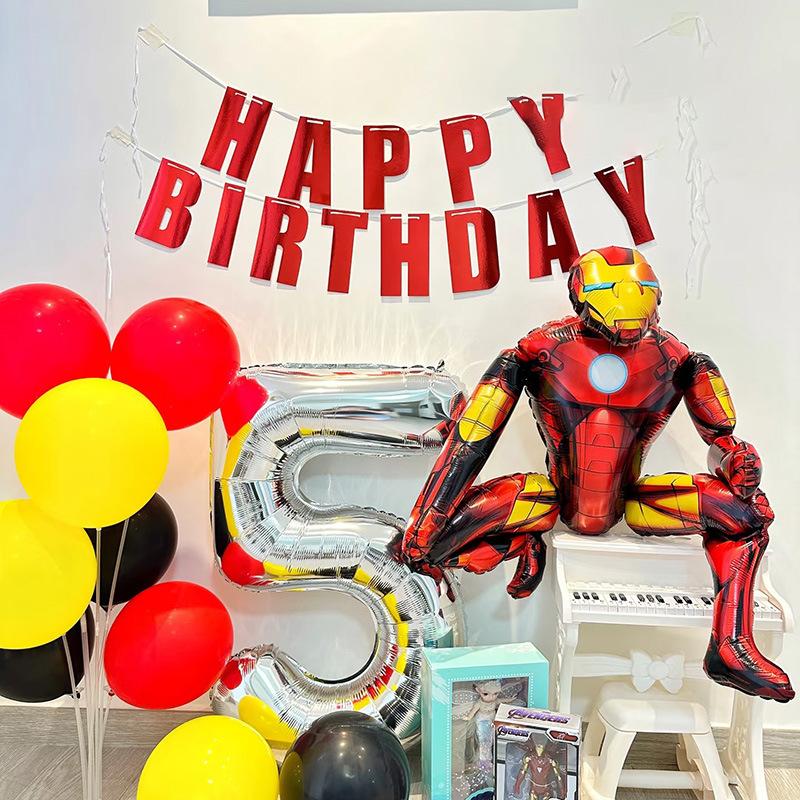 Tegneserie 4D Stereo Stående Spider-Man Batman Iron Man Aluminiumsfolie Ballong Gutt Barnas Bursdagsdekorasjon Arrangement